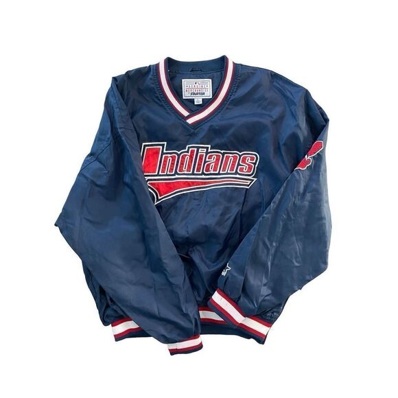 Starter Mens Navy Blue Cleveland Indians Patch Work Pullover Sweatshirt Size XL - Picture 2 of 8
